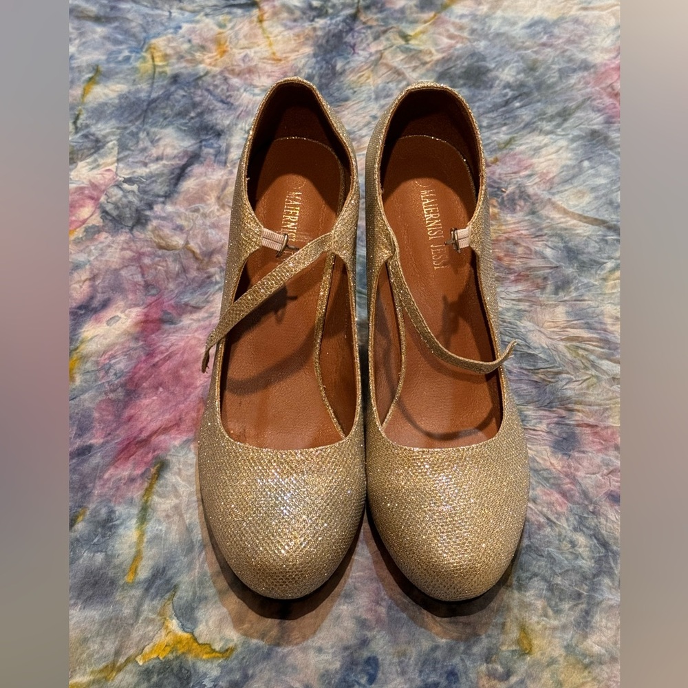 Maiernisi Jessi Sparkly Gold Block Heels